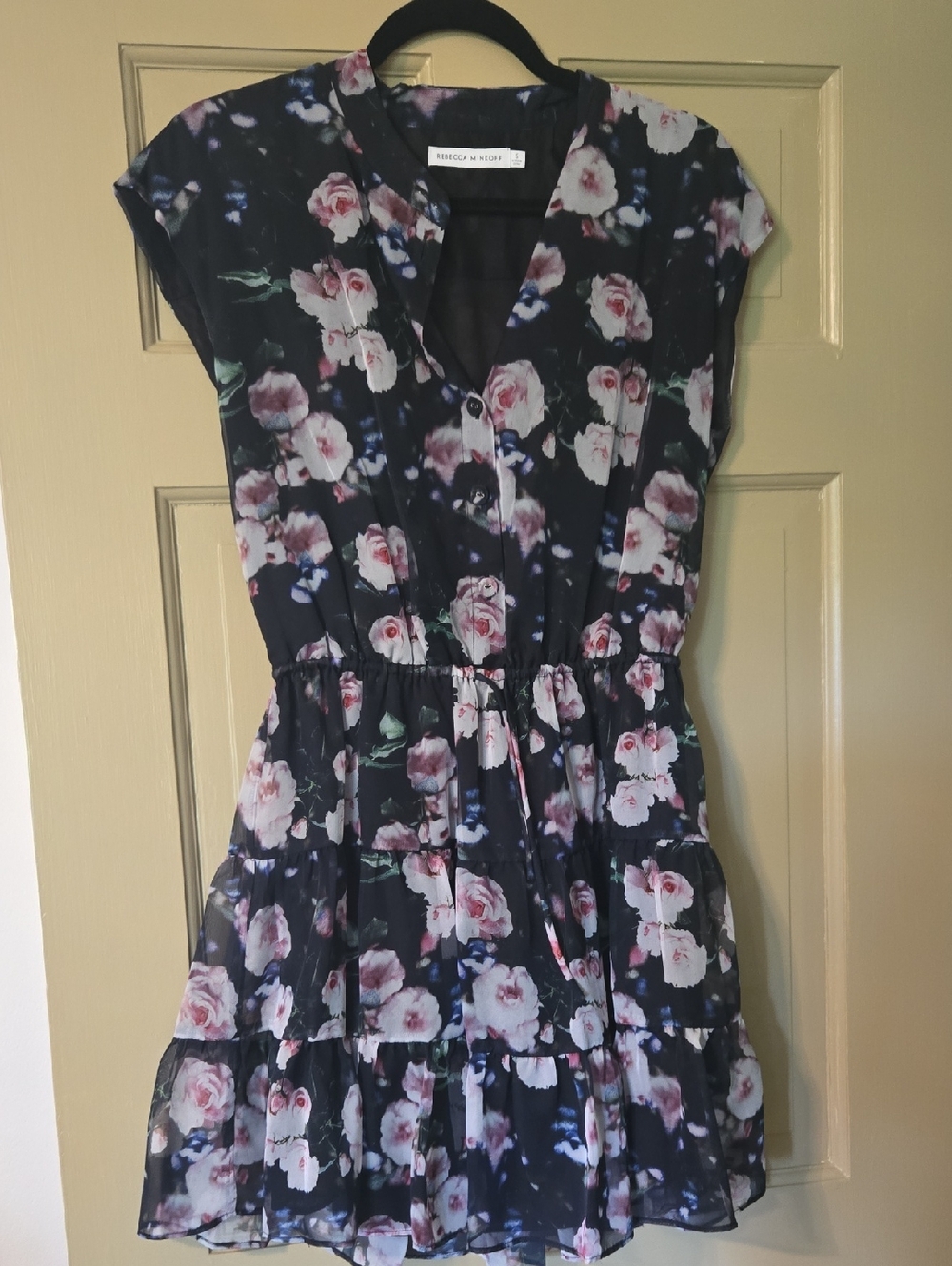 Rebecca Minkoff Black Floral Tiered Mini Dress